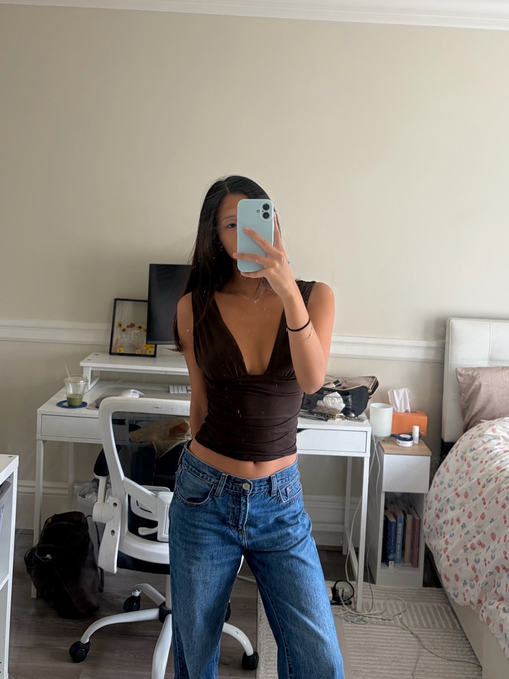 Garage Brown Deep V Tank Top